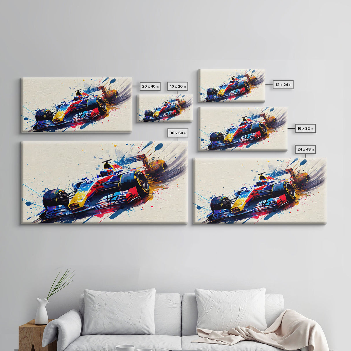 Graffiti Art, Formula One, F1 Race Car Splatter Paint Art, Framed Canvas Print