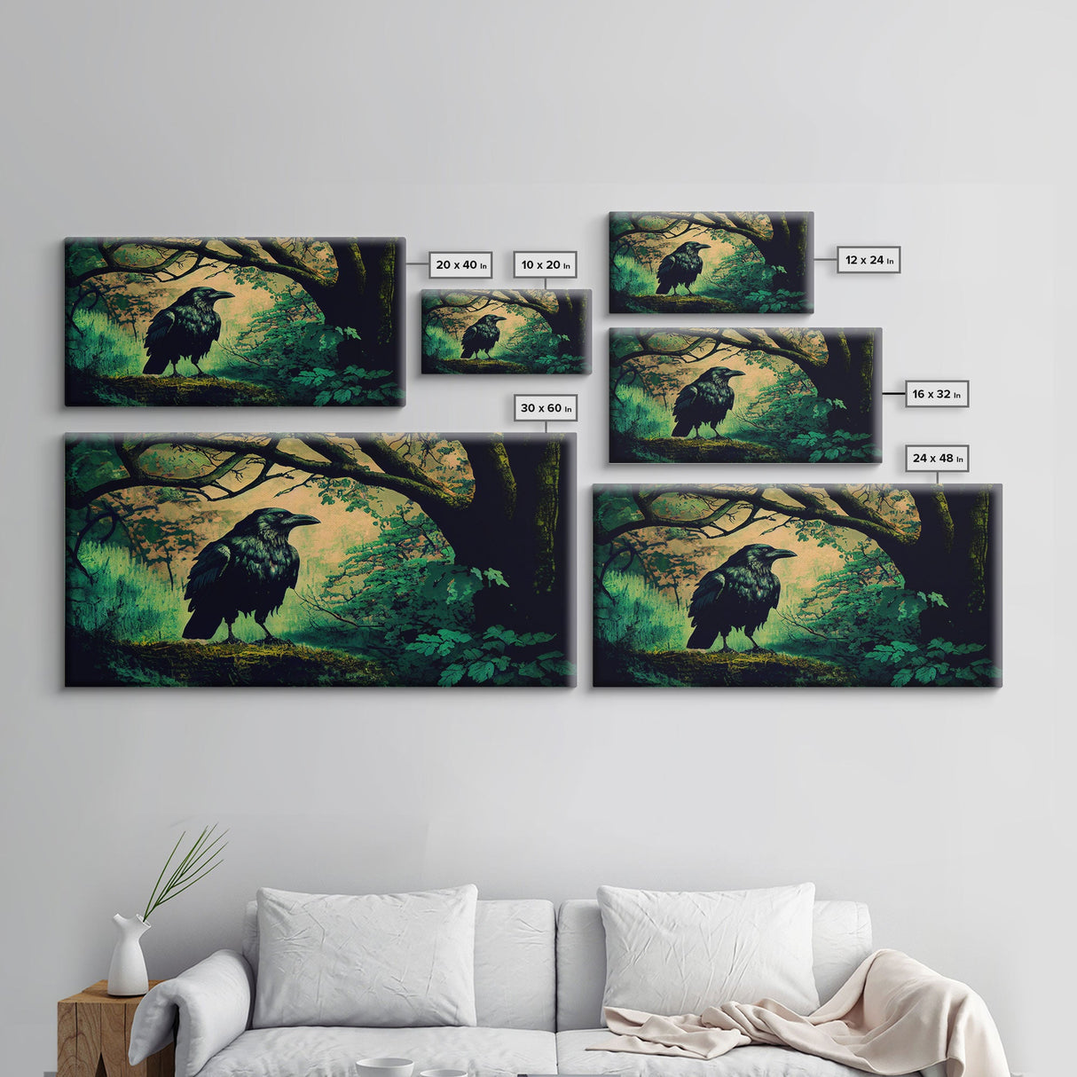 Raven Art Print, Framed Canvas Art, Black Bird, Crow Art
