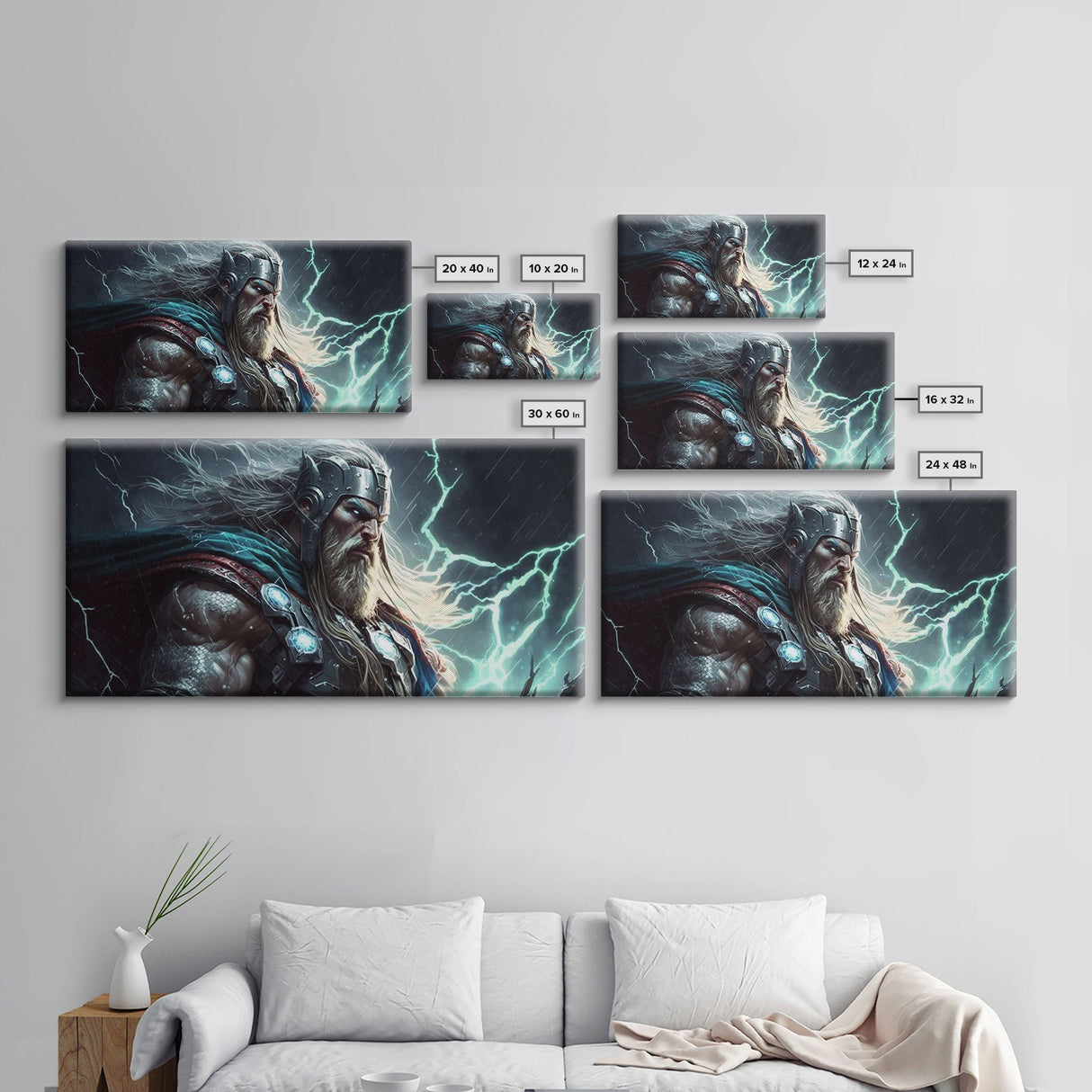 Thor God of Thunder, Framed Canvas Print, Norse Mythology Art, Fantasy Art