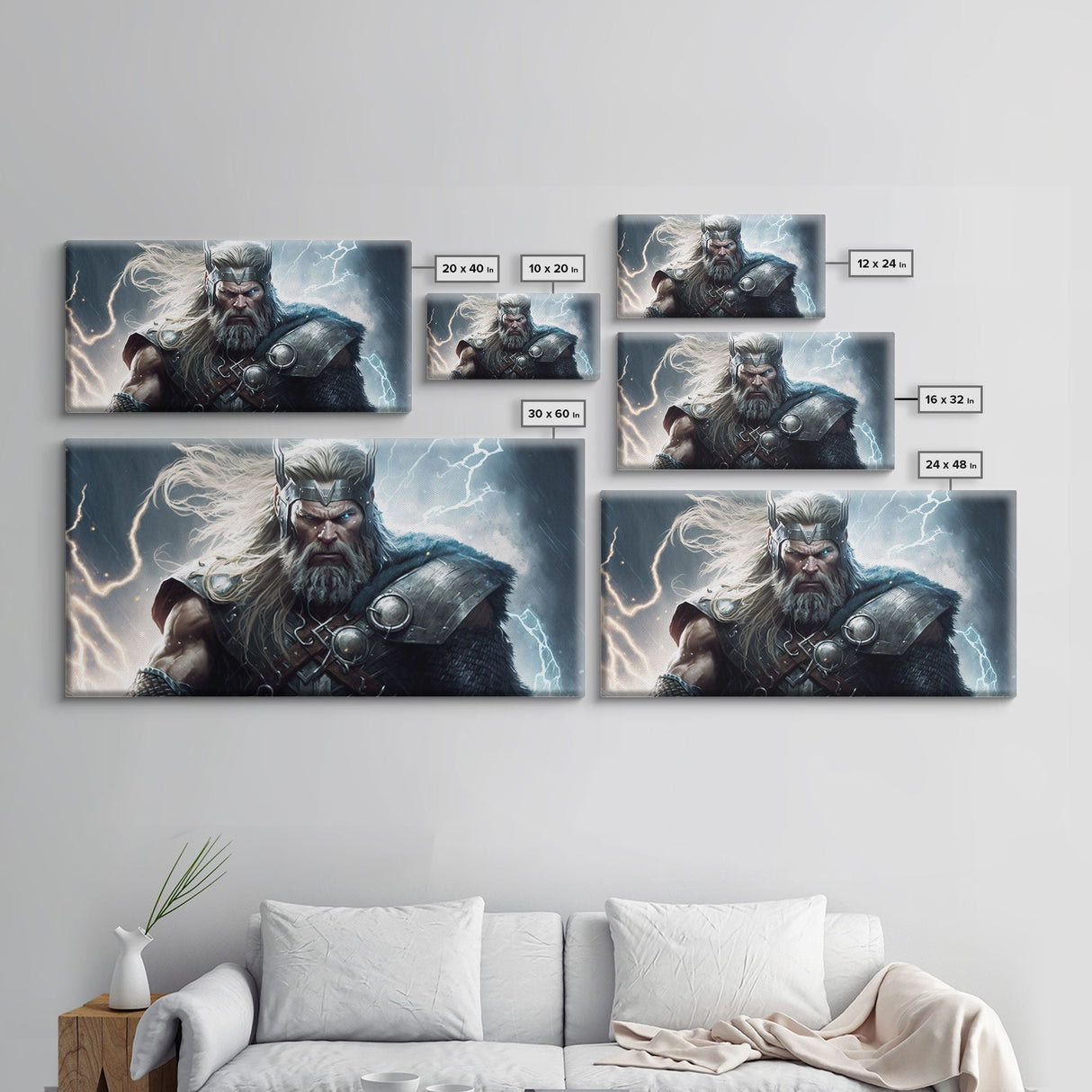 Thor Art, God of Thunder, Framed Canvas Print, Norse Mythology Art, Fantasy Art