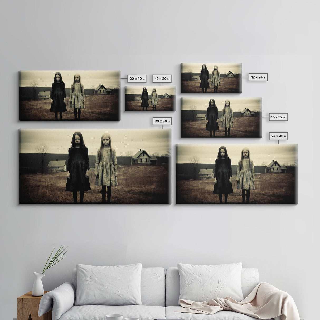Little Witches Gothic Victorian Haunted Art, Spooky Halloween Decor, Framed Canvas Print, Halloween Poster, Halloween Wall Art, Creepy Decor