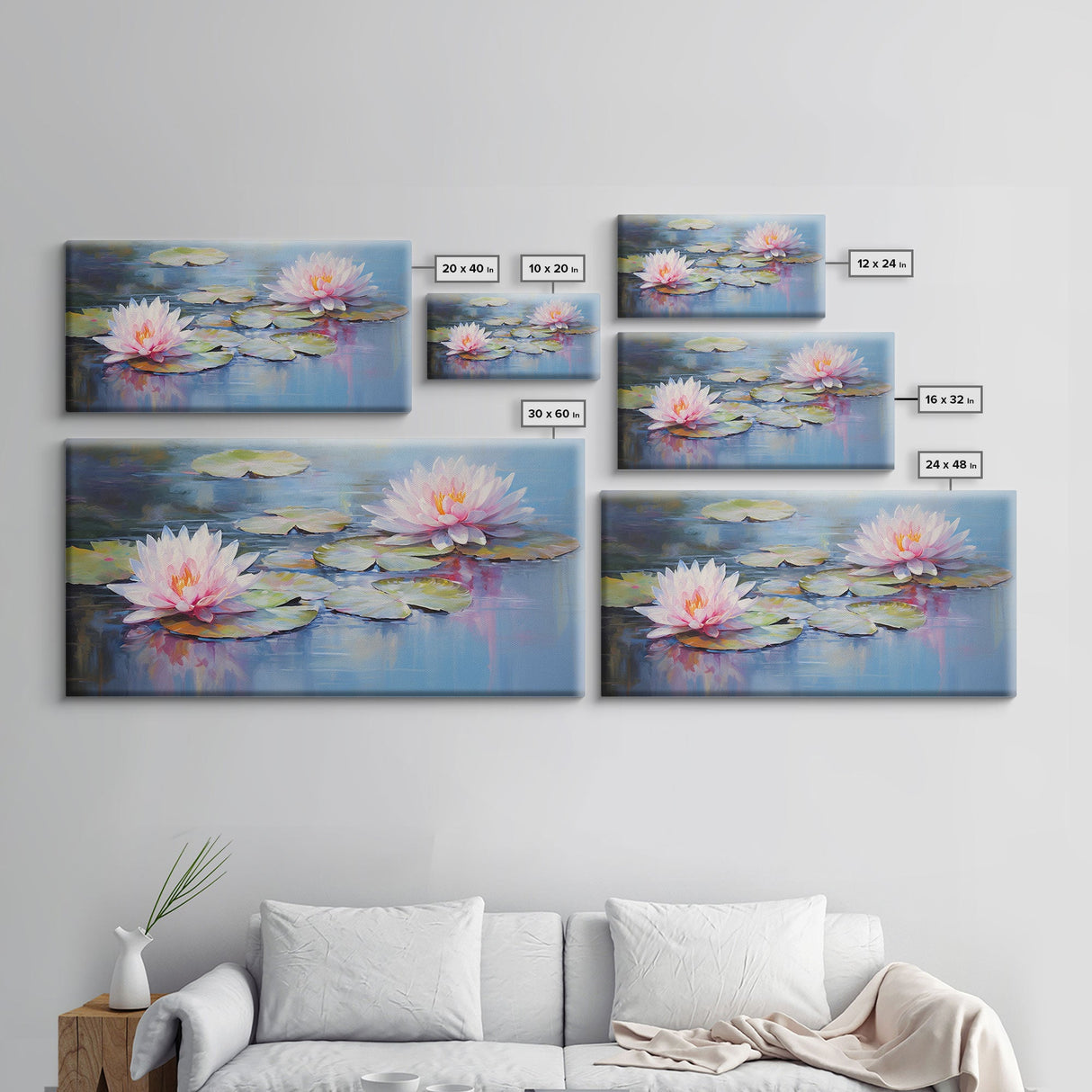 Water Lily Wall Art, Pink Flower Art, Panoramic Art, Wall Art, Canvas Art, Landscape Art, Wall Art Prints, Thank You Gift, Bedroom Prints