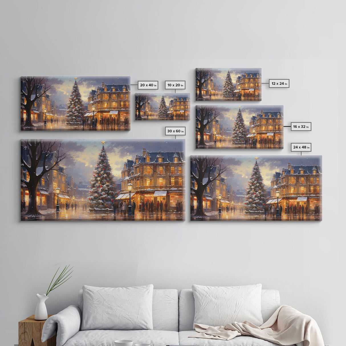 Christmas Tree In The Town Square - Winter Wonderland Canvas Print - Christmas Village - Christmas Decor - Winter Centerpiece