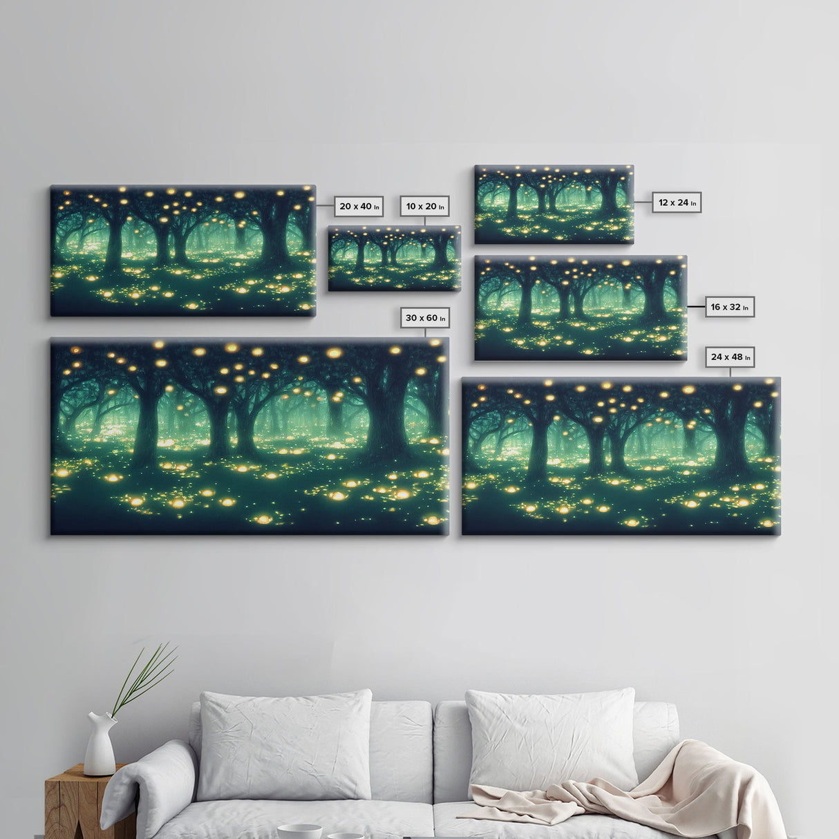 Fireflies At Night In A Fantasy Forest, Framed Ready To Hang Canvas Print, beautiful wall art, guest room decor