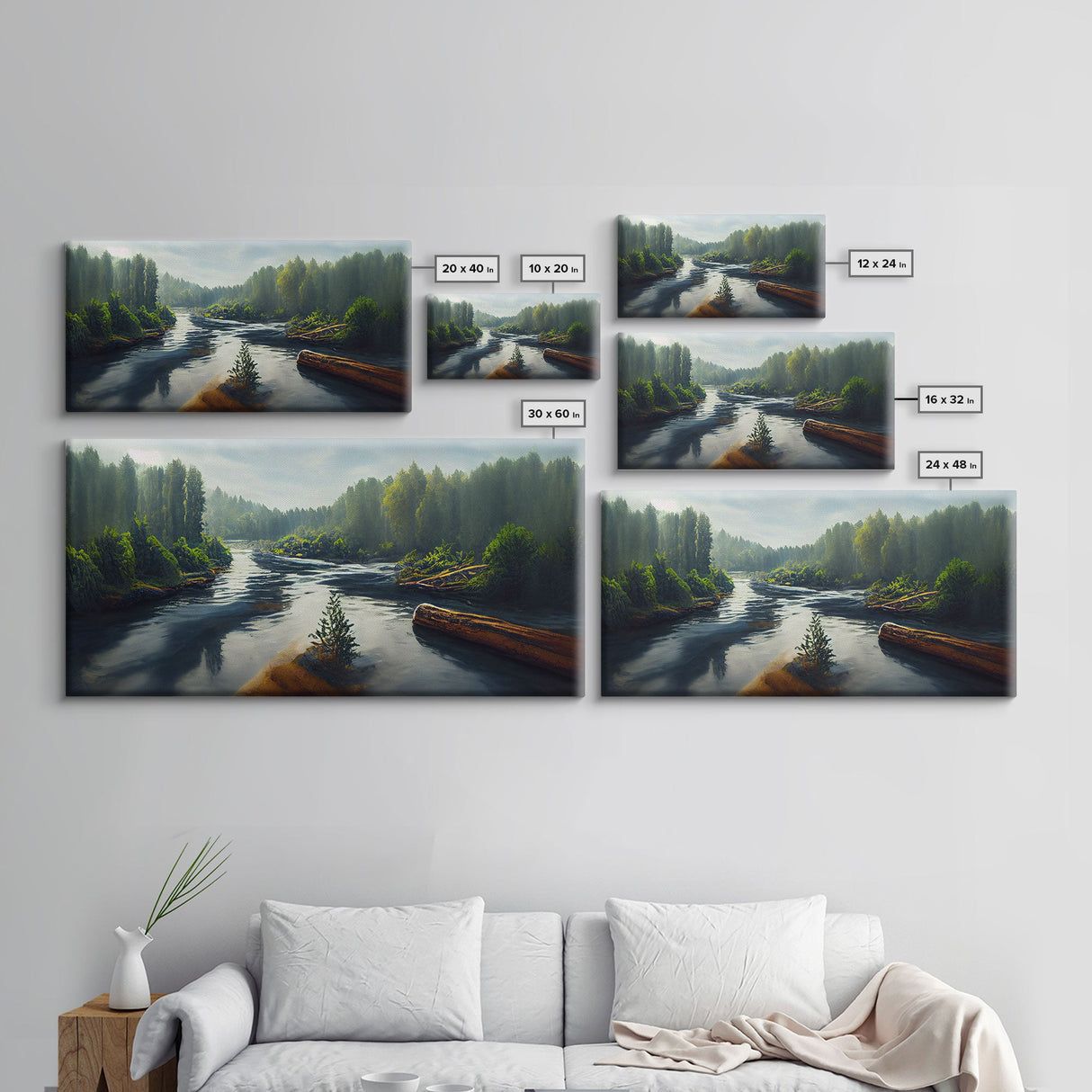 Flowing River wall decor, ready to hang canvas print wall art, blue river cabin art, lake house art