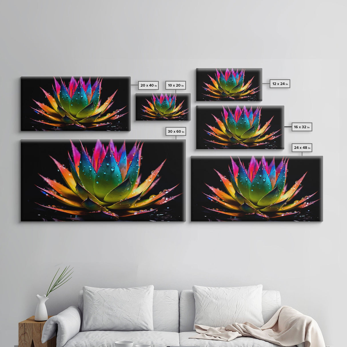 Rainbow Agave With Dew Drops, Modern Art, Framed Canvas Print, Surreal Art, Southwestern Decor, Farmhouse Art, Desert Themed Art