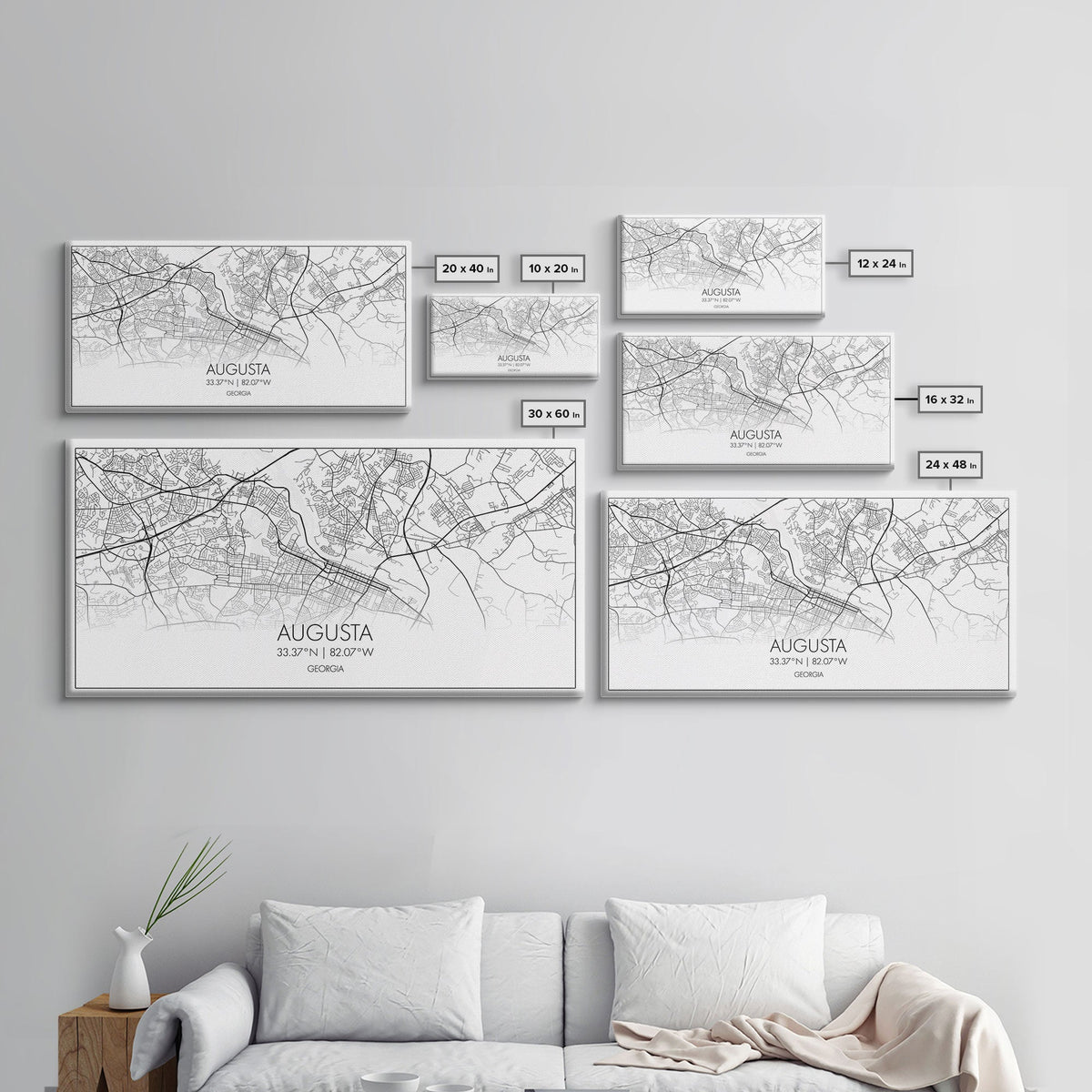 Augusta Street Map, Georgia Map, Map Print, Modern Art, Wall Art, Canvas Print, Farmhouse Décor, College Dorm Décor, Teacher Gift, Prints