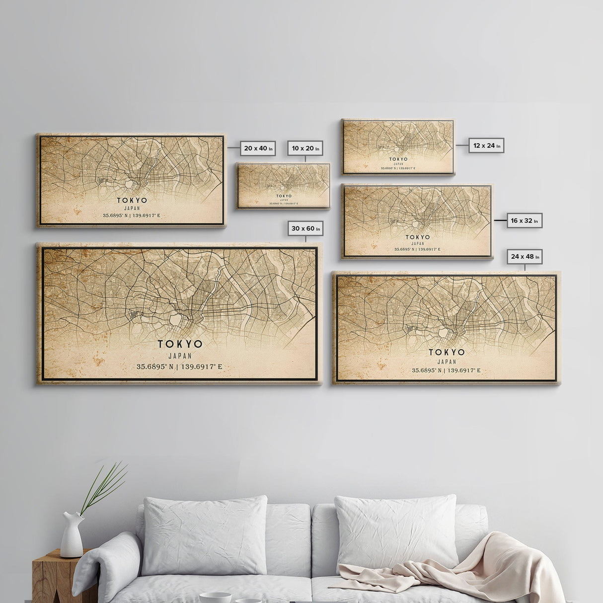 Tokyo Japan map print poster or framed canvas, Tokyo map print poster canvas, Tokyo Japan city map print poster canvas, Vintage Travel Art