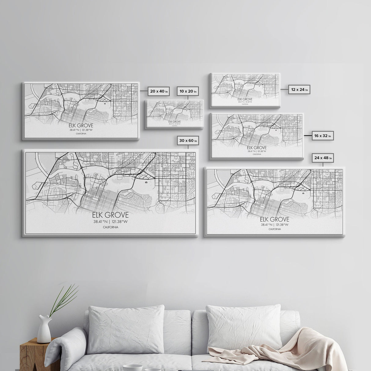 Elk Grove Street Map, California Map, Map Art, Minimalist Art, Wall Art, Canvas Art, Trendy Décor, Gift For Friend, Couple Wall Décor