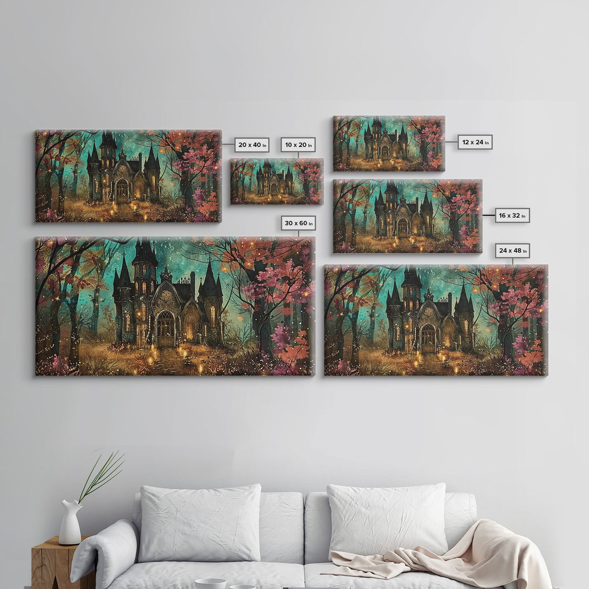 Haunted House In The Woods, Framed Canvas Print, Spooky Wall Art, Spooky Season, Halloween Products, Halloween Unique Gift