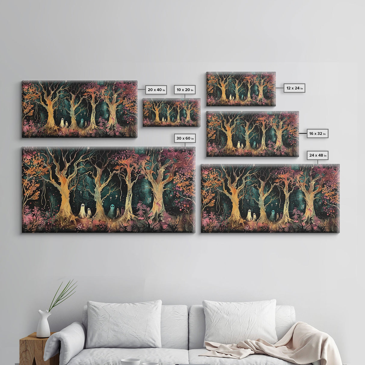 Spooky Ghosts in The Trees | Framed Canvas Print | Spooky Season | Creepy Art | Dark Academia | Halloween Products | Halloween Prop
