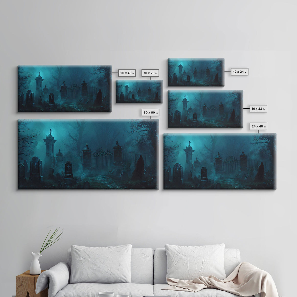 Spooky Vibes Halloween Art Framed Canvas Print, Dark Academia Oil Painting