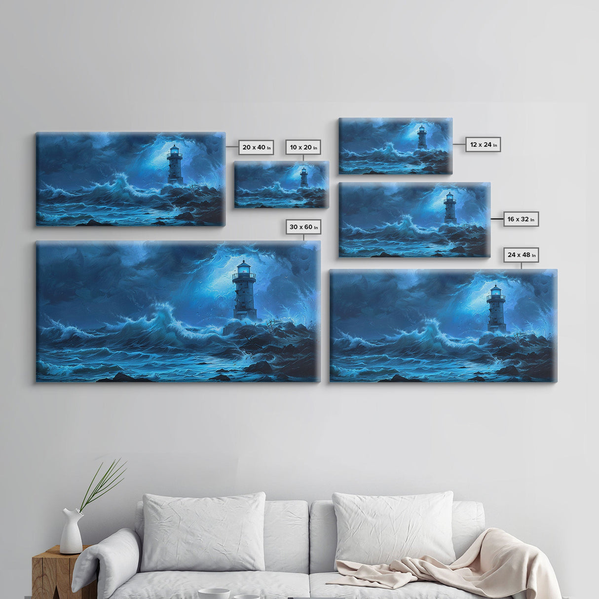 Lighthouse and the Storm, Framed Canvas Print, Unique Halloween Wall Art, Nautical Decor