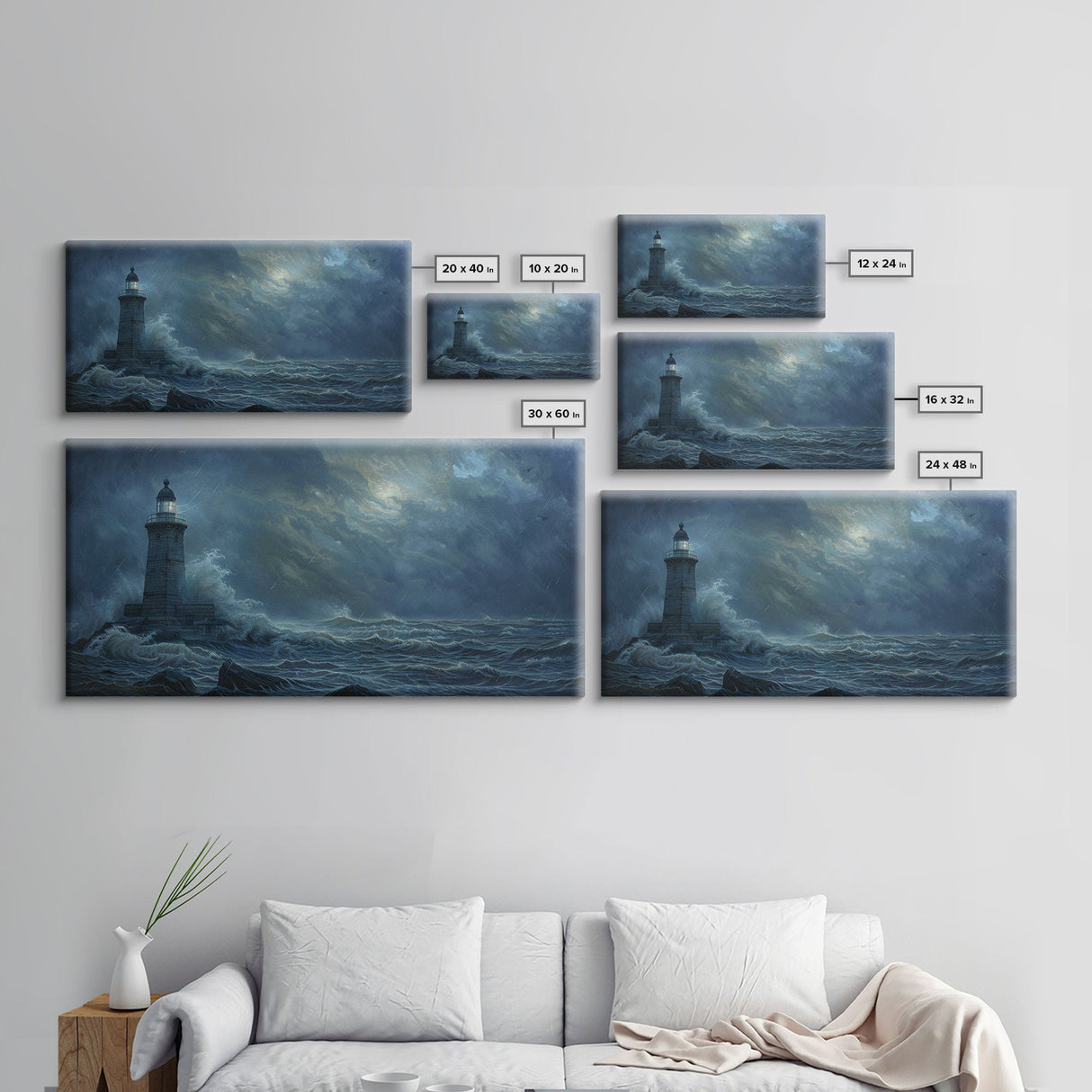 Lighthouse and the Storm, Framed Canvas Print, Unique Halloween Wall Art, Nautical Decor