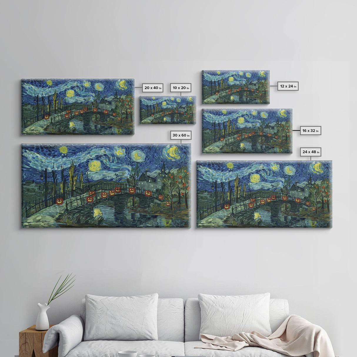 London at Midnight, Framed Canvas Print, Starry Night Inspired Victorian London, Dark Academia Halloween Wall Art