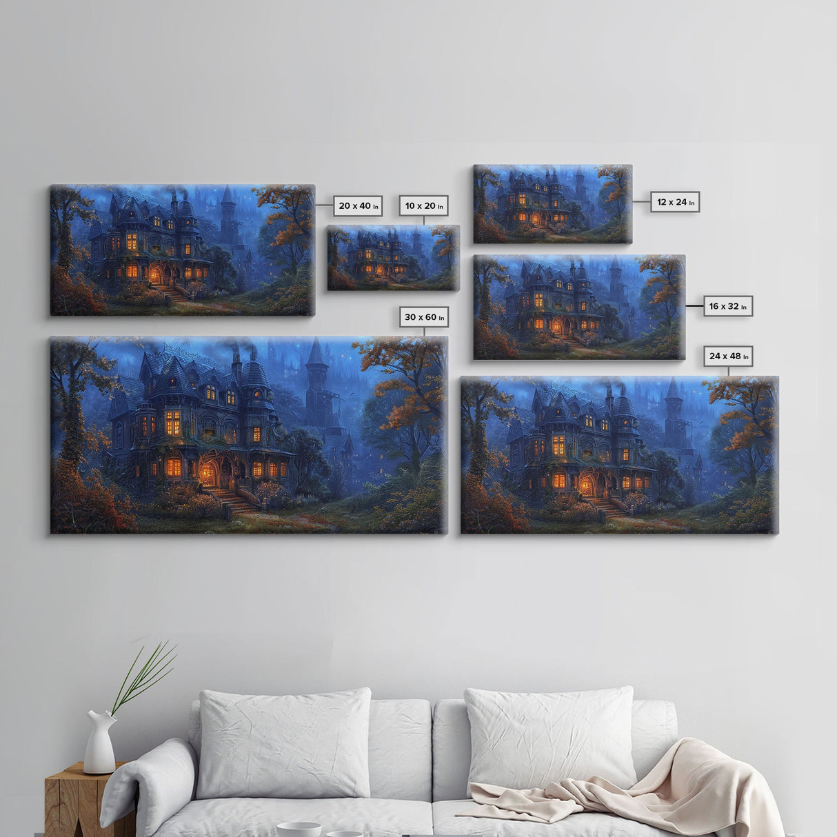 Dark Academia Victorian Mansion Framed Canvas Print, Victorian Oil Painting, Spooky Vibes Halloween Wall Art