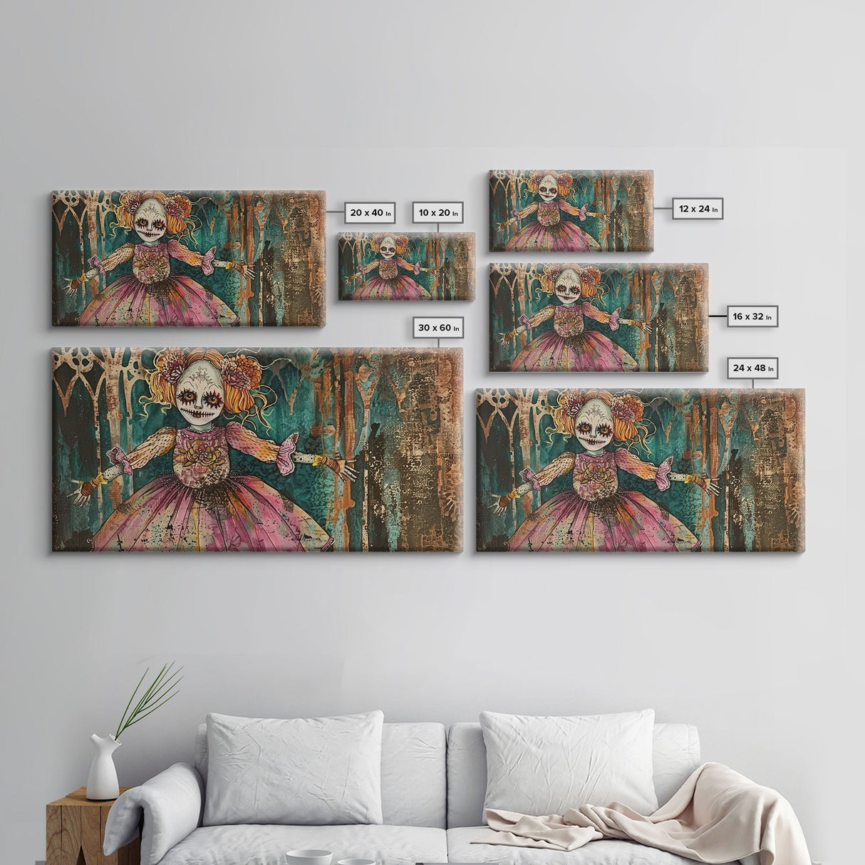 Creepy Doll Wall Art, Framed Canvas Print, Spooky Season Spooky Vibes Wall Art, Halloween Decor