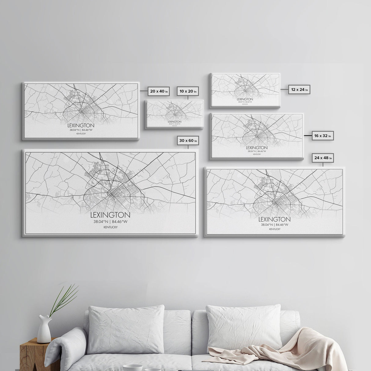 Lexington City Map, Kentucky Map, Map Art, Modern Art, Wall Art, Canvas Art, Farmhouse Wall Décor, Gift For Women, Living Room Wall Art