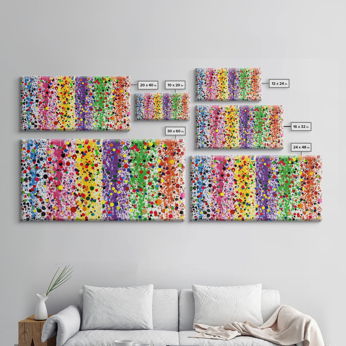 Rainbow Splatter Art, Framed Canvas Print, Graffiti / Splatter Painting, Colorful Decor, Ally Art, Polka Dot Wall Art
