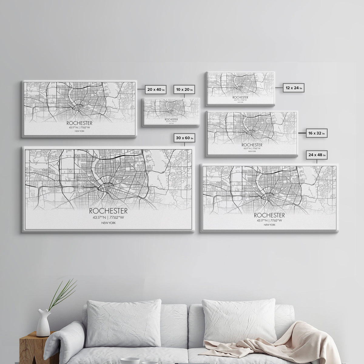 Rochester City Map, New York Art, Map Print, Minimalist Wall Art, Wall Art, Canvas Art, Rustic Wall Art, Wall Deco, Housewarming Gift