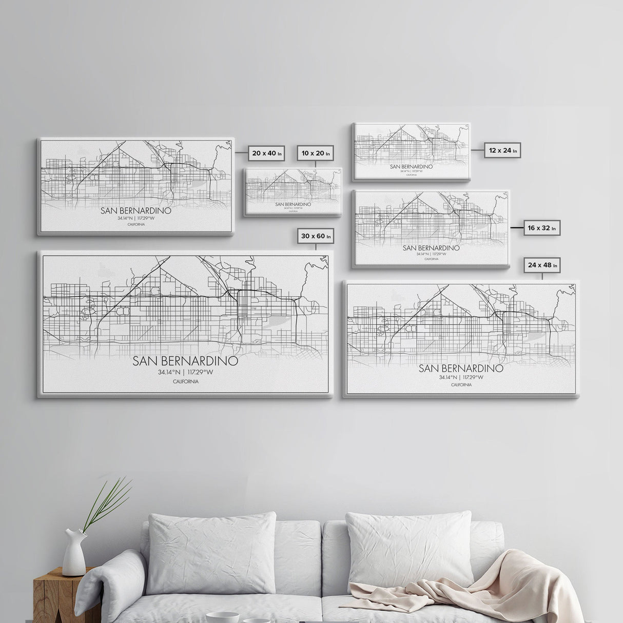 San Bernardino City Map, California Art, Map Print, Minimalist Wall Art, Wall Art, Canvas Art, Business Gift, Dorm Décor, Office Prints