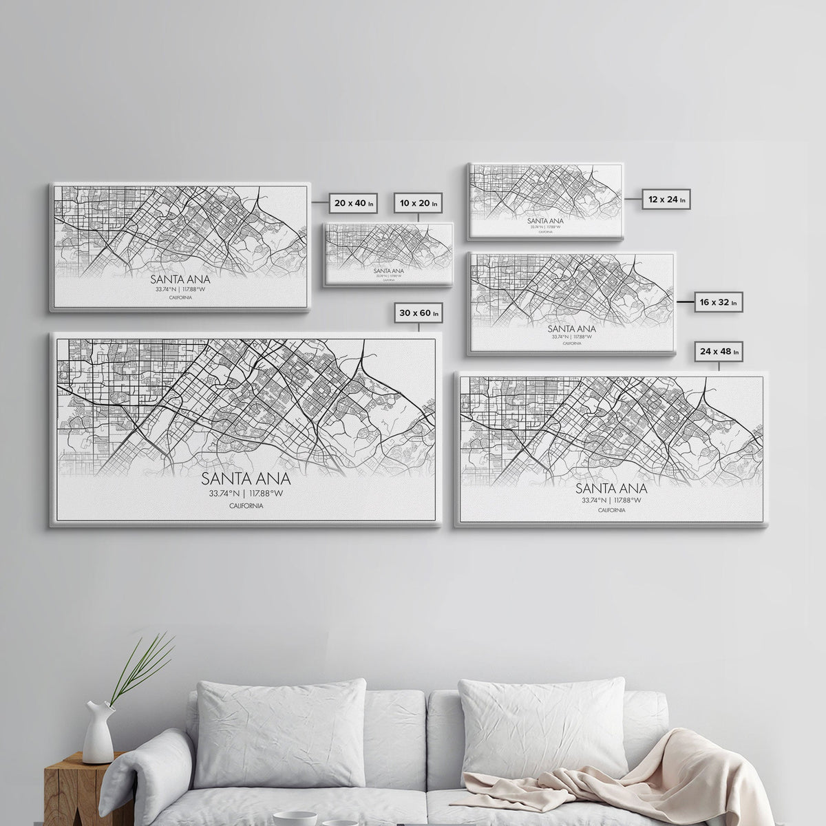 Santa Ana City Map, California Art, Map Print, Modern Wall Art, Wall Art, Canvas Art, House Wall Art, Over Bed Wall Décor, Gift For The Home