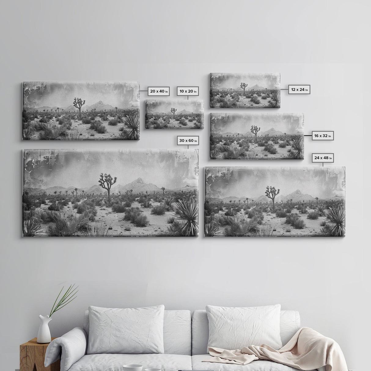 Desolate Desert with Joshua Trees, Framed Canvas Print for Living Room Decor, Ideal for Bedroom Wall Art, Rustic Western Scene