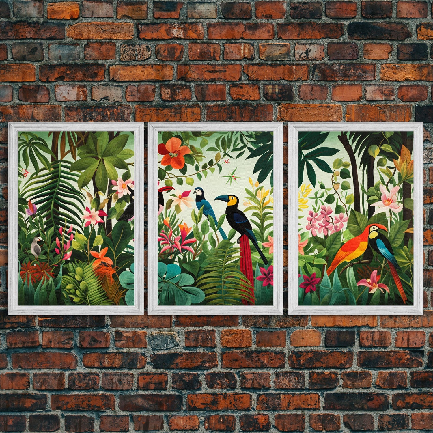Tropical Wall Art, Birds Print, Animal Wall Art, Canvas Print, Wall Art, 3 Piece Wall Art, Jungle Print, Gaming Wall Decor, Kitchen Wall Art
