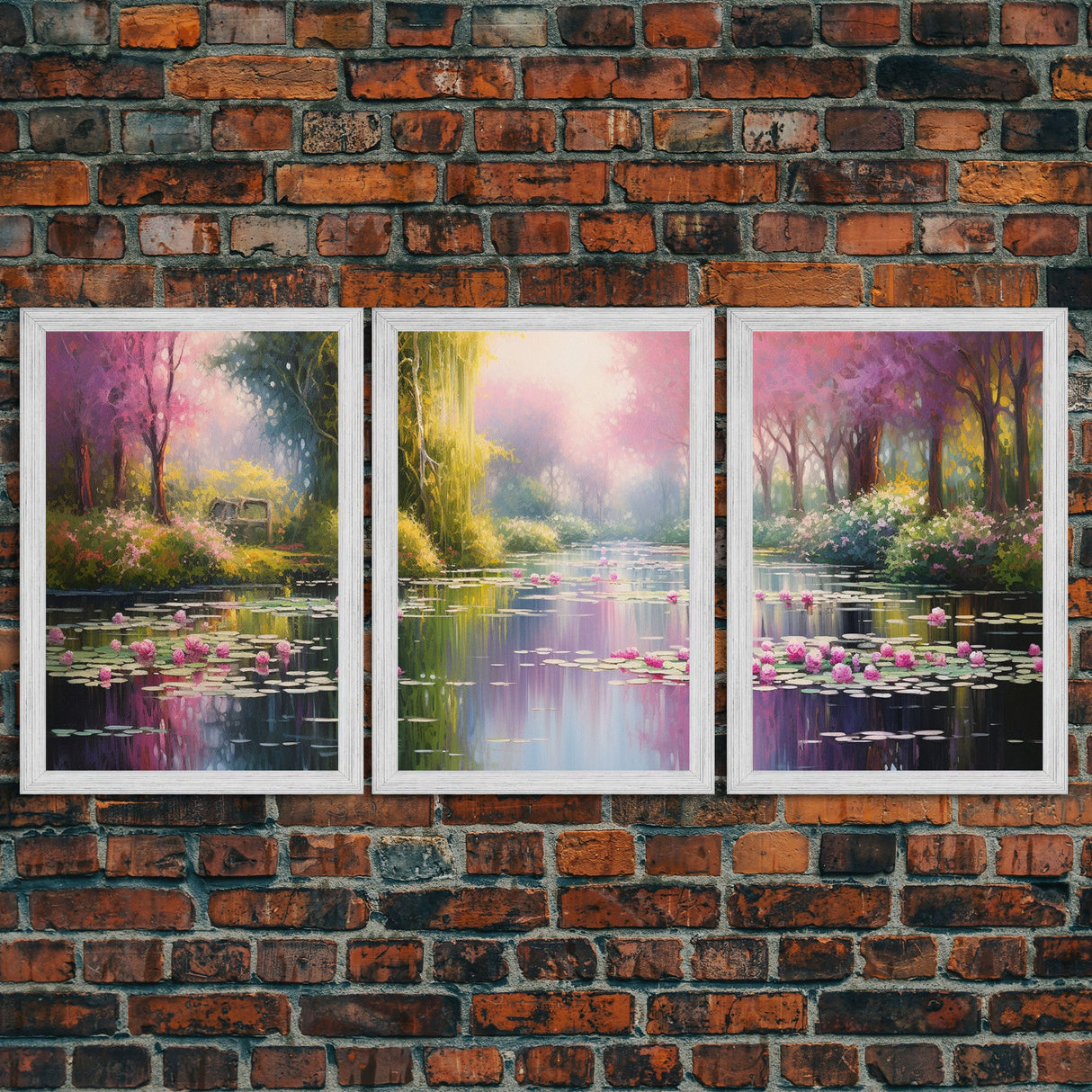 Zen Wall Art, Lake Wall Art, Lotus Print, Canvas Print, Set Of 3 Prints, Wall Art, 3 Piece Wall Art, Dining Room Decor, Home Decor Prints
