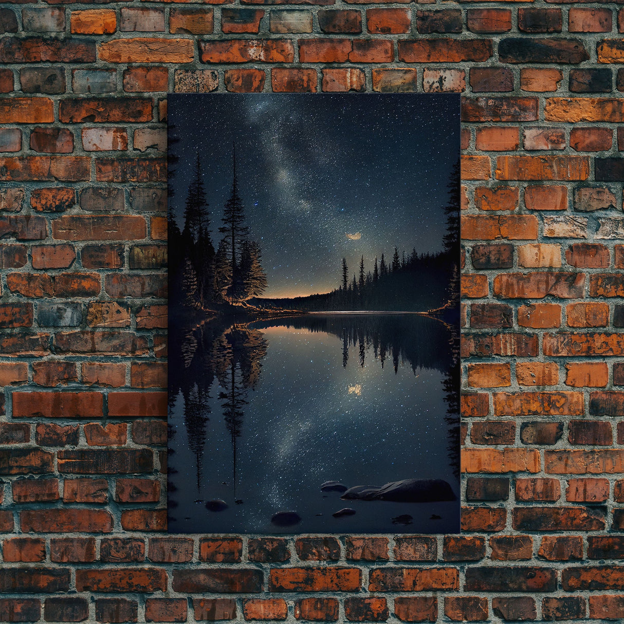 Landscape River Lake Water Night Sky Stars Trees Fine Art Print, Wall Decor, Wall Poster, Wall Art Print
