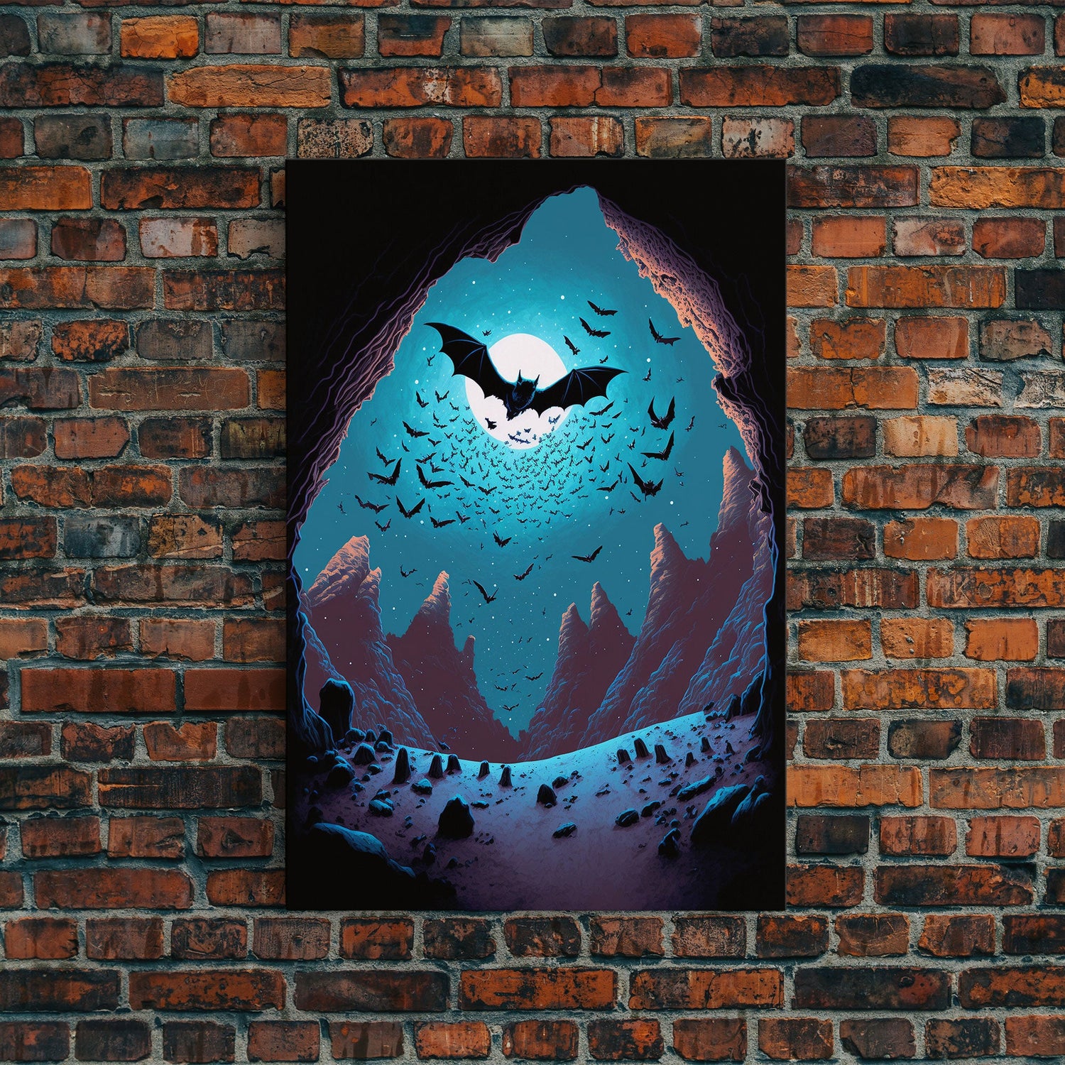 Vampire Bats, Spooky Halloween Decor, Goth Art, Framed Canvas Print