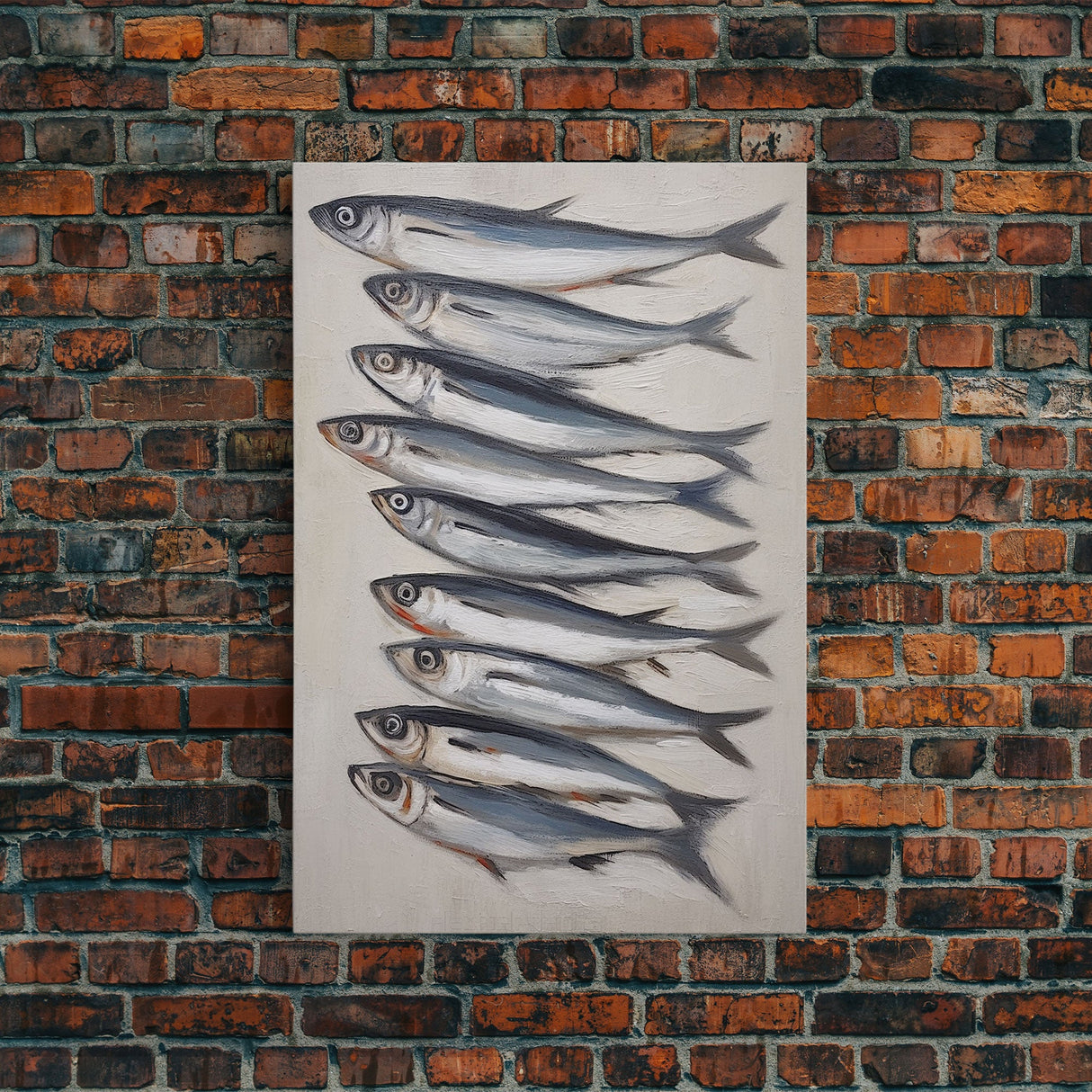 Minimalist Sardines Art Print - Framed Canvas Art - Oil Painting Still Life Print - French Kitchen Art - Restaurant Art - Boho Farmhouse Art