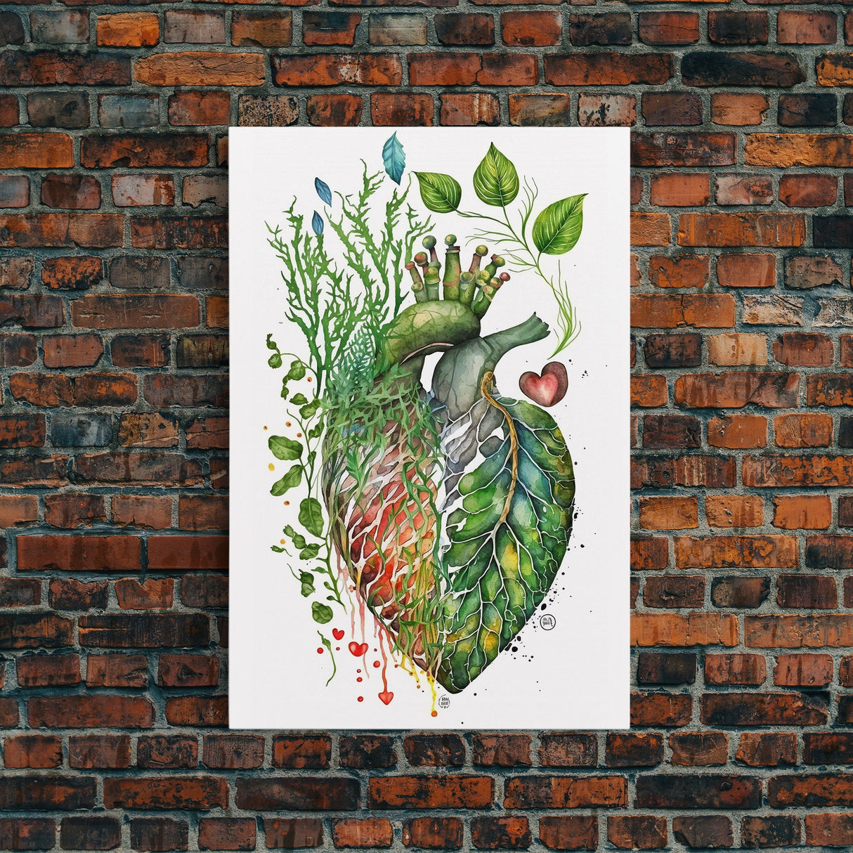 Florapunk Heart, Anatomical Heart Painting Canvas Print, Watercolor Heart, Human Heart, Pond Heart, Marsh Painting, Waterlily, Lily pads