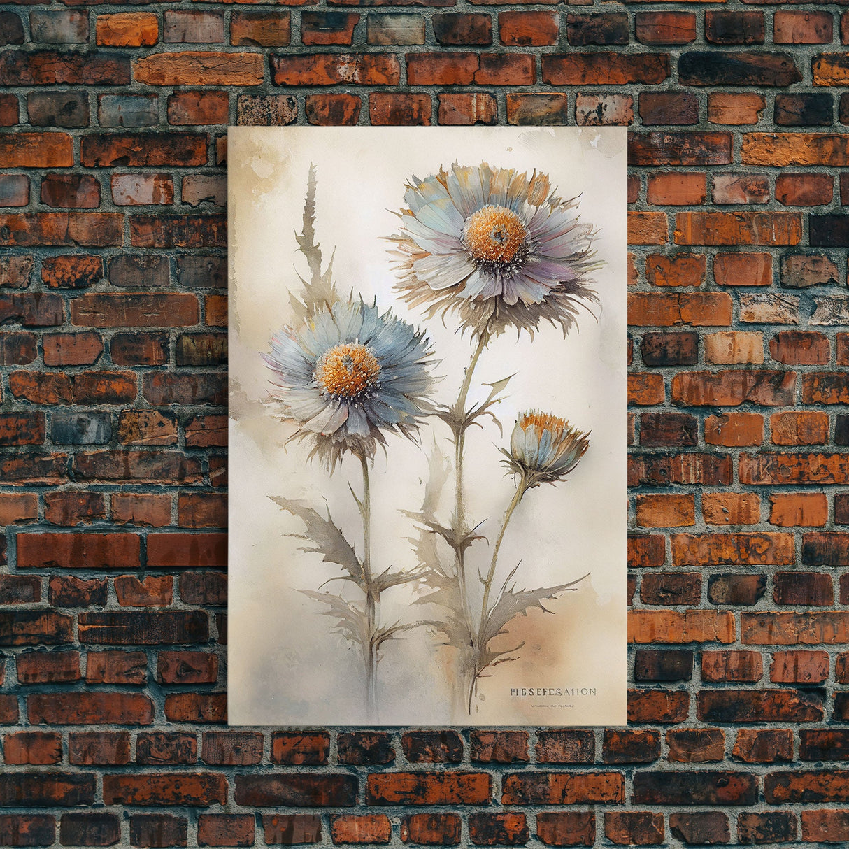 Vintage Style Dandelion Framed Canvas Art, Vintage Floral Print, Vintage White Roses Painting, Still Life Botanical Farmhouse print, Flowers