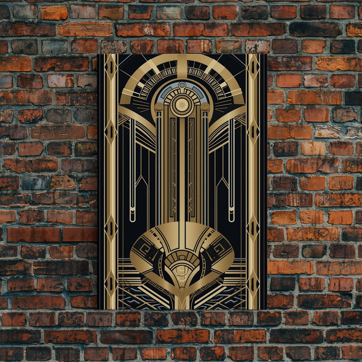 Art Deco Pattern Wall art, Framed Canvas Print, Art Deco, Gold & black art, Wonderful art, Lines art, Blue colors, Abstract art, Patterns