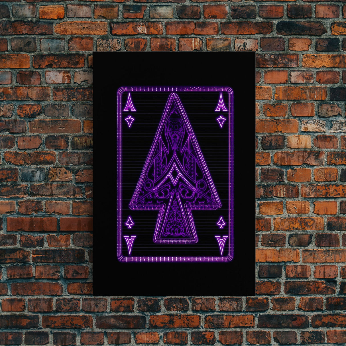 Neon Lights Purple Ace Of Spades Wall Decor, Poker Wall Art, Cards, Minimalist Print, Wall Decor, Canvas Print, Wall Art, Framed Canvas