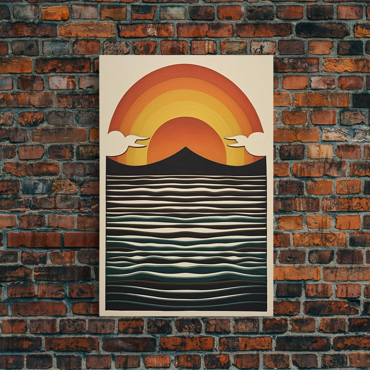 Minimalist Art Deco Sunset, Inspirational Gifts, Framed Canvas Print, Sunset Poster Art, Framed Art