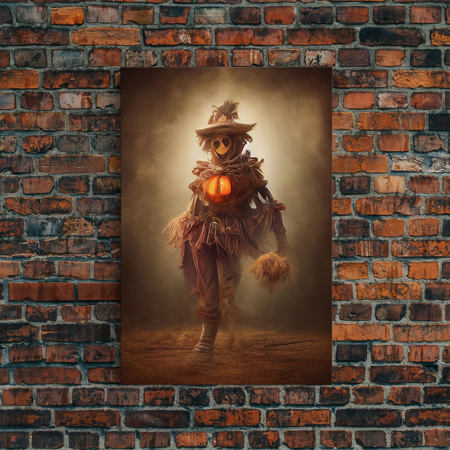 Spooky scarecrow canvas print, full moon, Halloween art, scary art