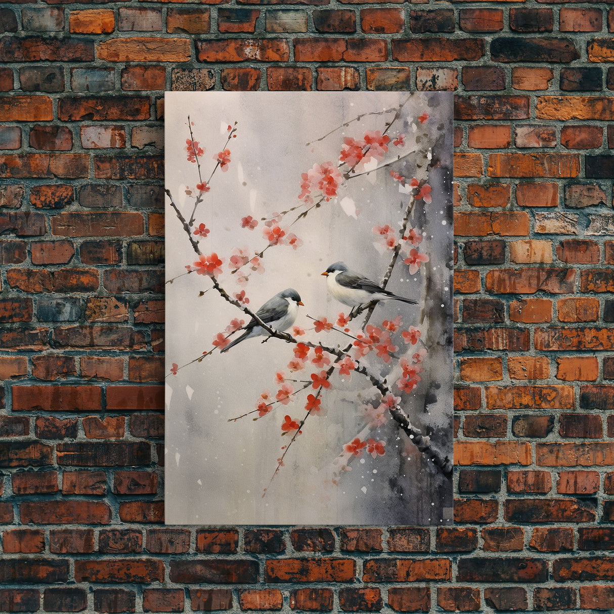 Cherry Blossom Tree, Japanese Wall Print, Bird Wall Art, Asian Art, Canvas Print, Wall Art, Vertical Print, Country Home Decor, Office Art