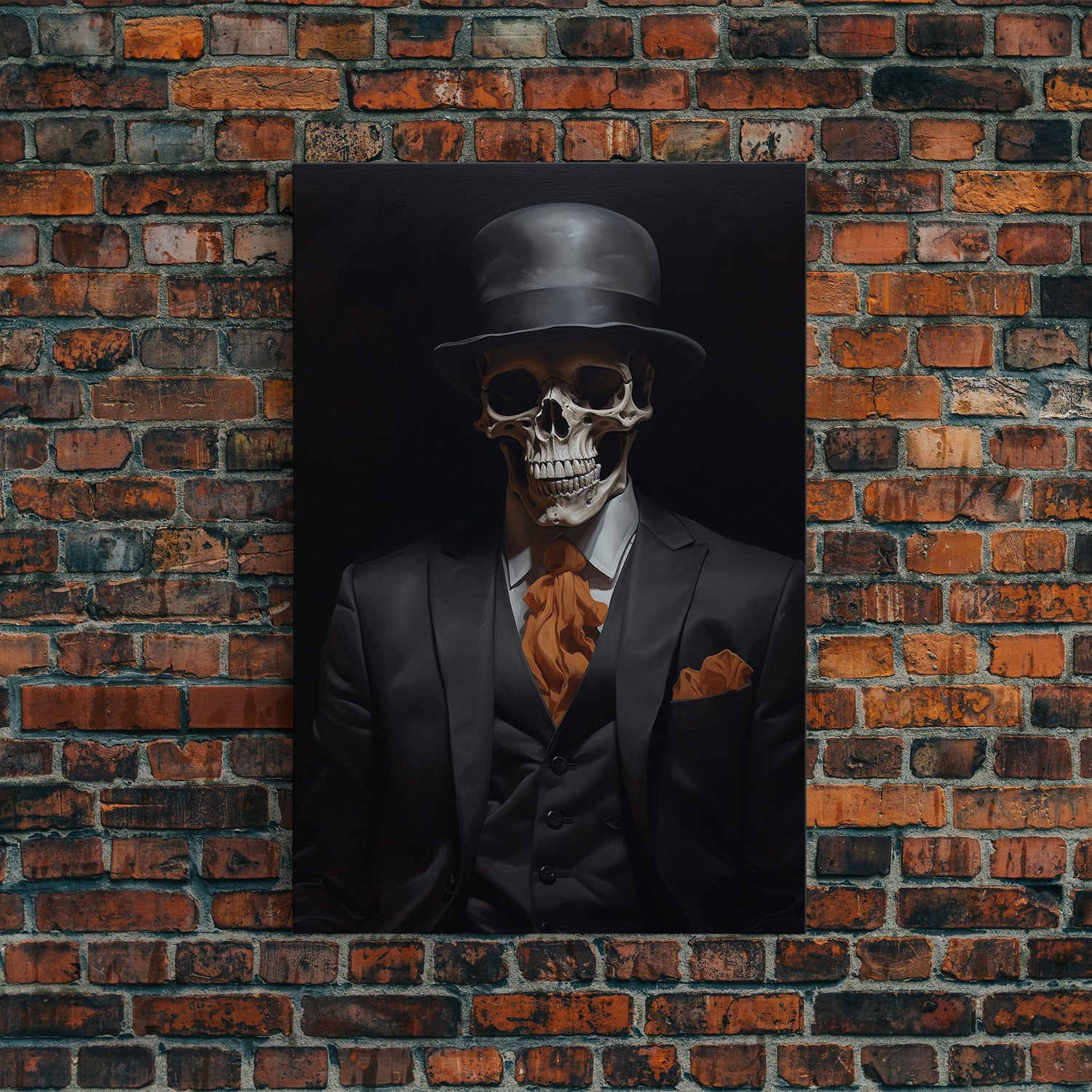 Spooky Skeleton Business Man, Halloween Art, Framed Canvas Print, Halloween Canvas, Skeleton Painting, Victorian Gothic Decor