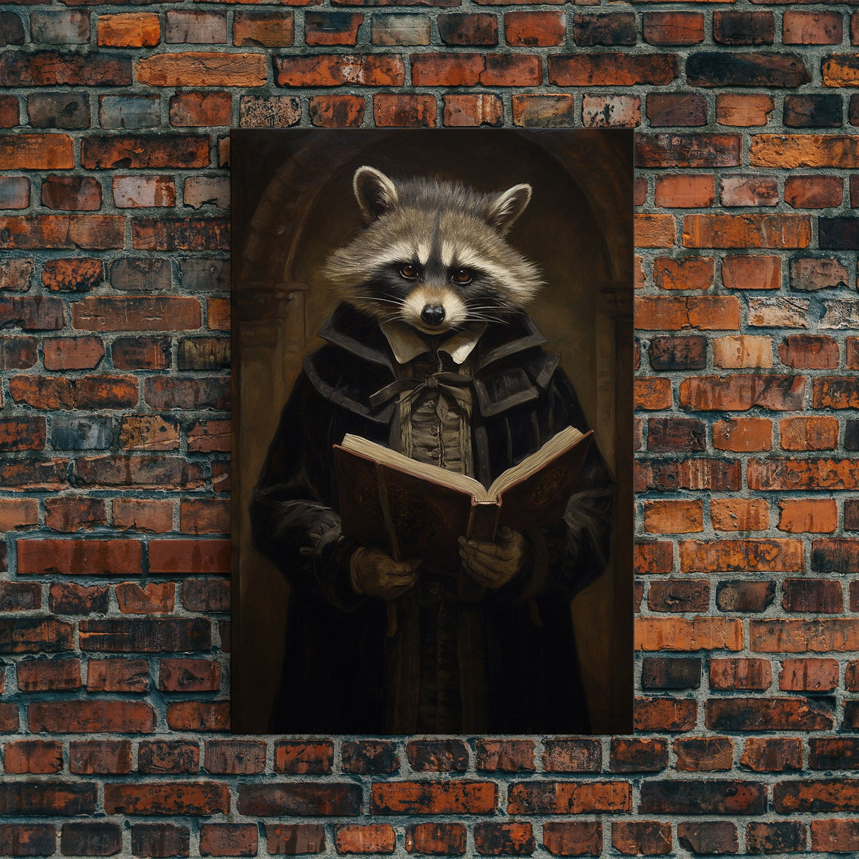 Funny Raccoon Art, Framed Canvas Print Or Poster, Funny Halloween Art, Victorian Raccoon Oil Painting Portrait, Victorian Preacher Raccoon