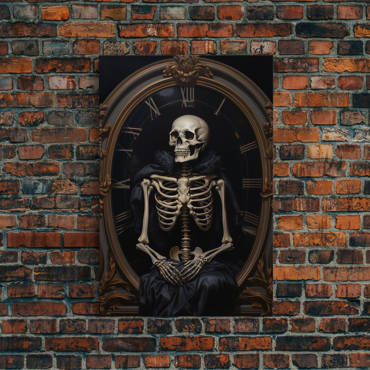 Victorian Halloween Art, Floral Skeleton, Framed Canvas Print, Skeletal Art, Halloween Art Print, Halloween Decoration, Halloween Printables