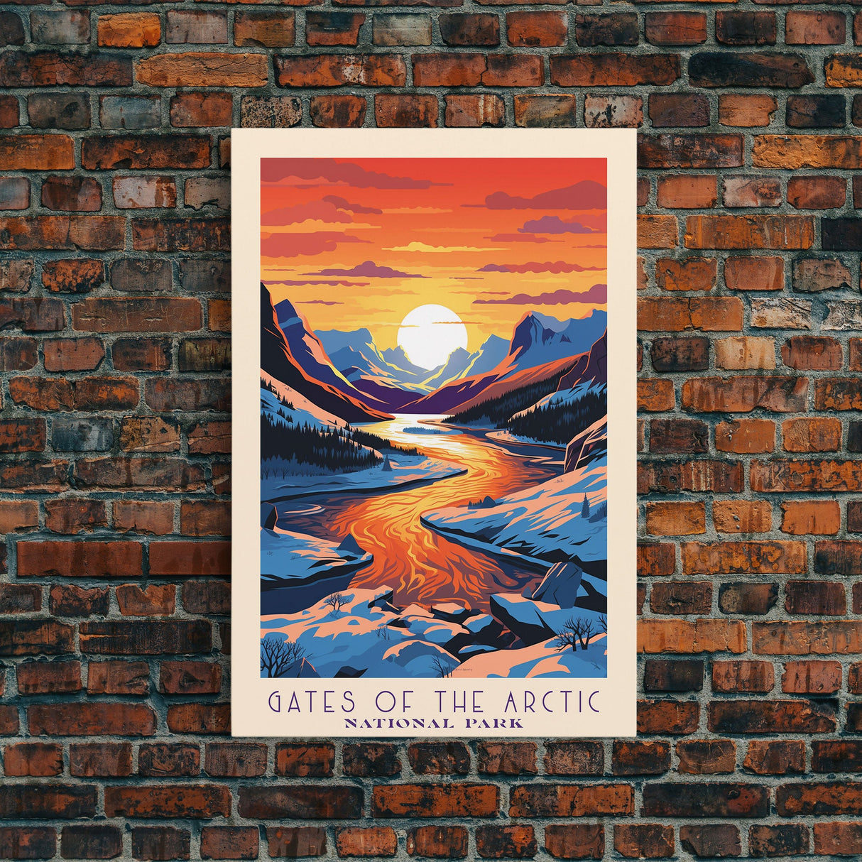 Gates Of The Arctic National Park Travel Art, National Park Print, Minimalist Travel Art, Midcentury Modern Style Landscape Painting
