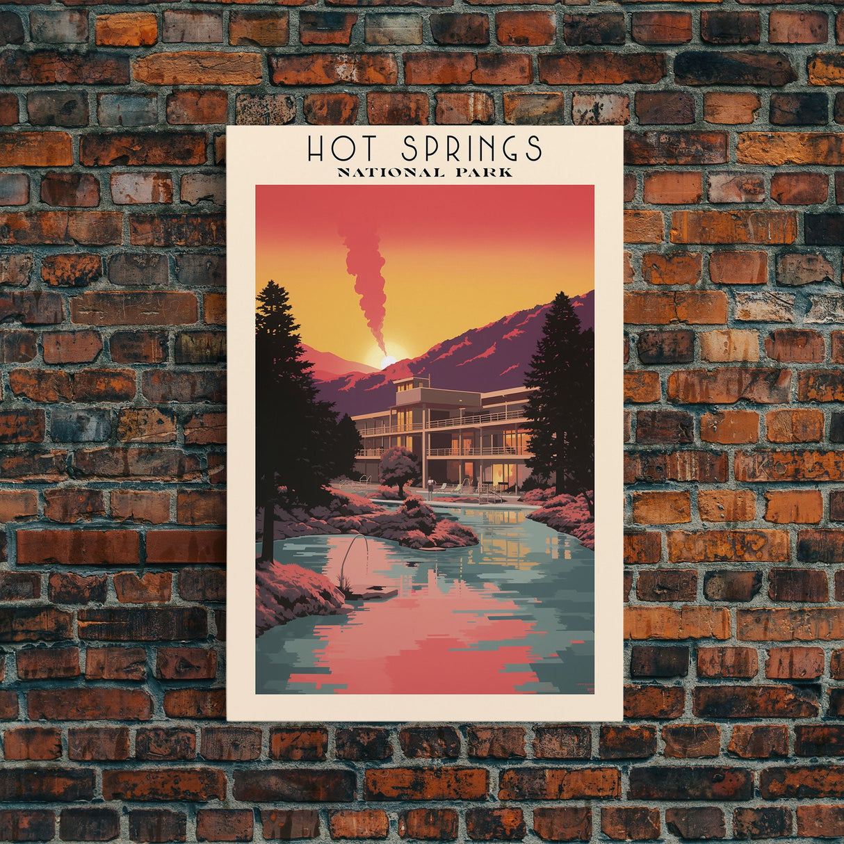 Hot Springs National Park Arkansas Travel Art, National Park Print, Minimalist Travel Art, Midcentury Modern Style Landscape Painting