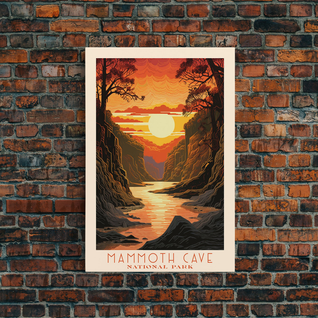 Mammoth Cave National Park Kentucky Travel Art, National Park Print, Minimalist Travel Art, Midcentury Modern Style Landscape Painting