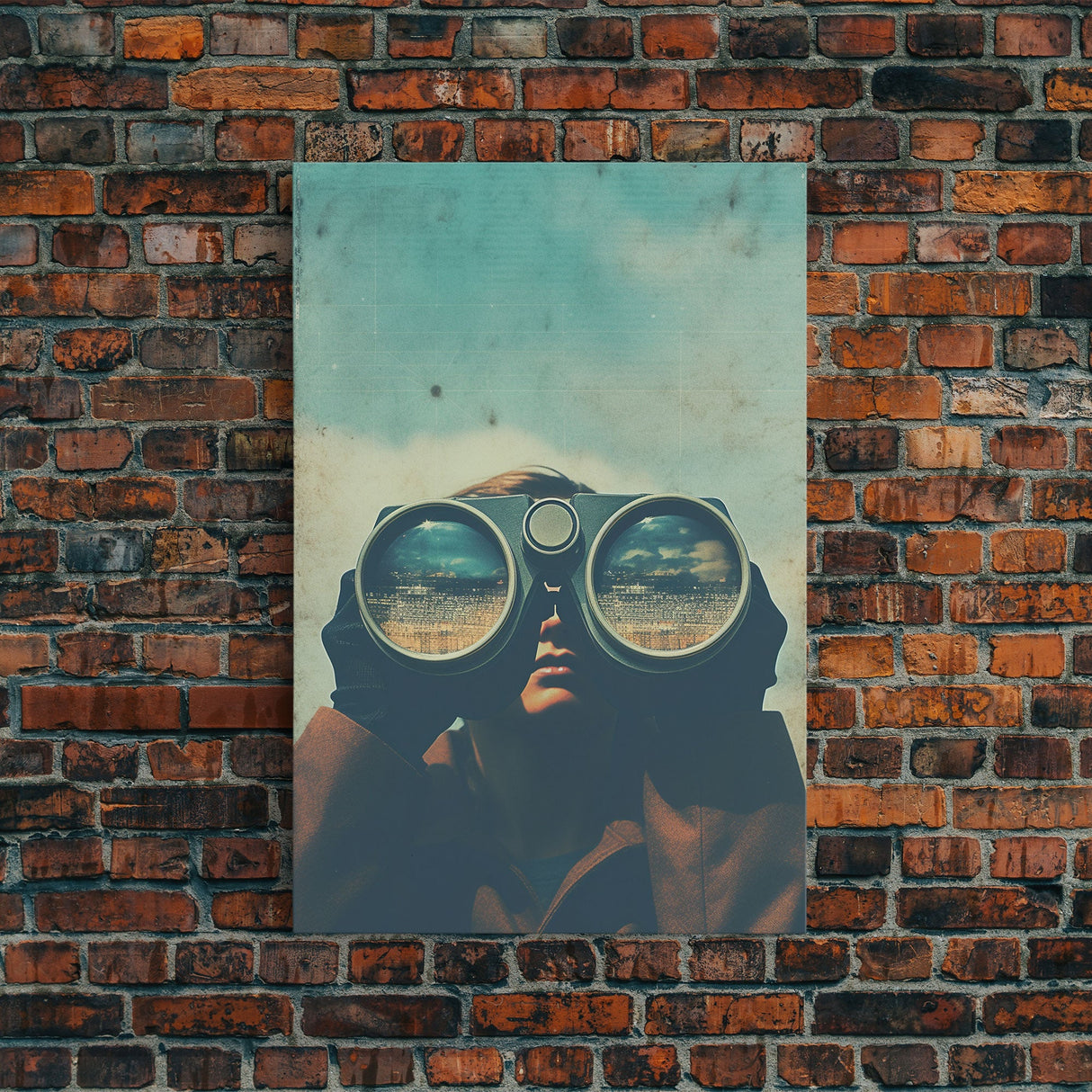 The Spy, Atomic Age Binoculars, Framed Canvas Print, Vaporwave Photography Print, Retro / Minimalist Wall Art