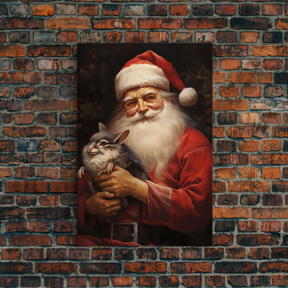 Santa Claus And His Chinchilla, Christmas Wall Art, Dog Gift, Christmas Dog, Winter Wall Art, Santa Decor, Santa Art Print, Chinchilla Print