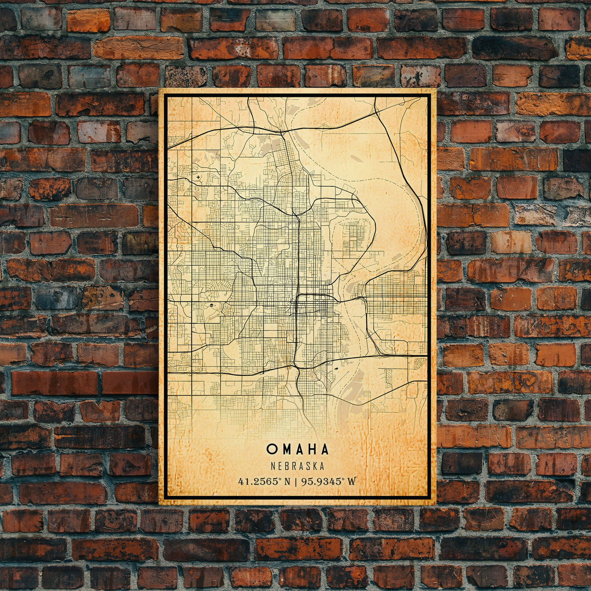 Omaha Nebraska map print poster or framed canvas, Omaha map print poster canvas, Omaha city map print poster canvas, Vintage Travel Art