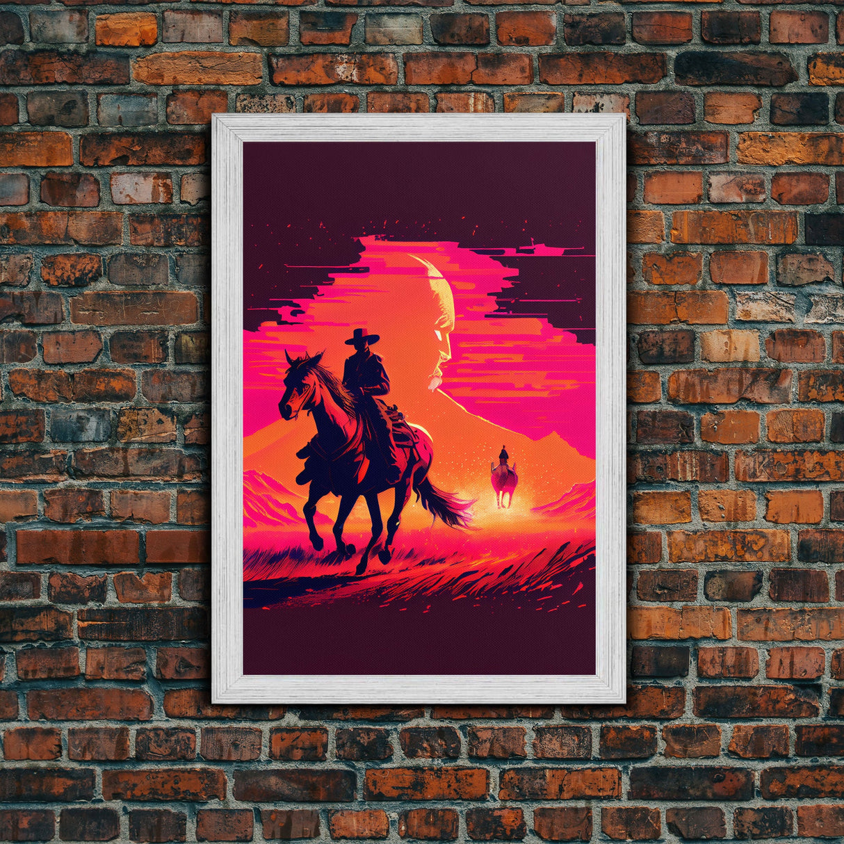 Vaporwave Cowboy Horse Desert Purple Man Fine Art Print, Wall Art Print, Wall Poster, Wall Décor
