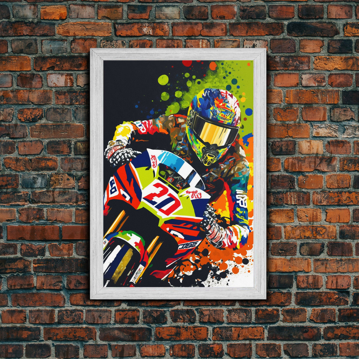 Pop Art Moto Racer, Motorcycle Art, WPAP Style, Framed Canvas Print, Graffiti style motorcycle art, dirt bike racer art